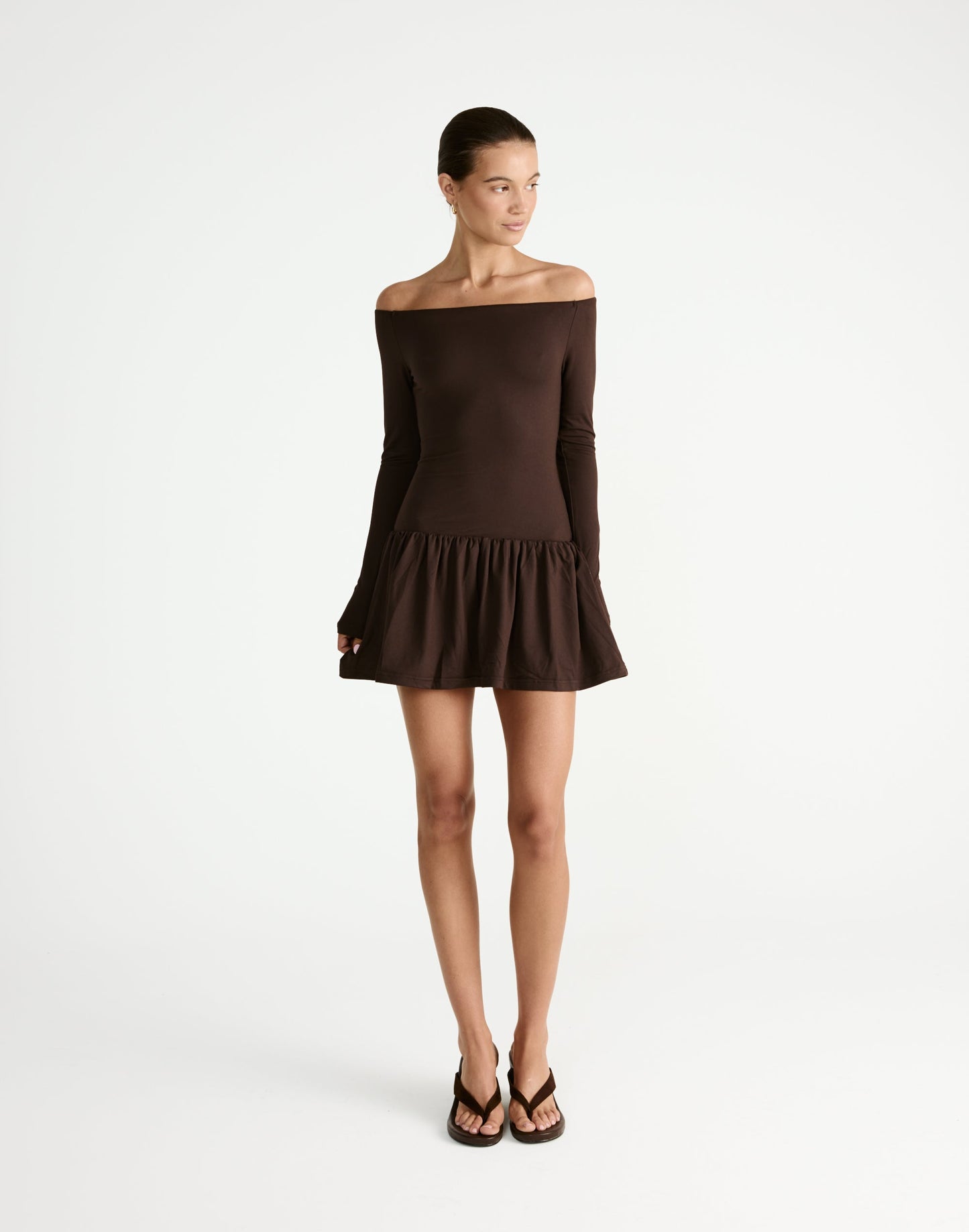 Yanna Long Sleeve Mini Dress (Chocolate)