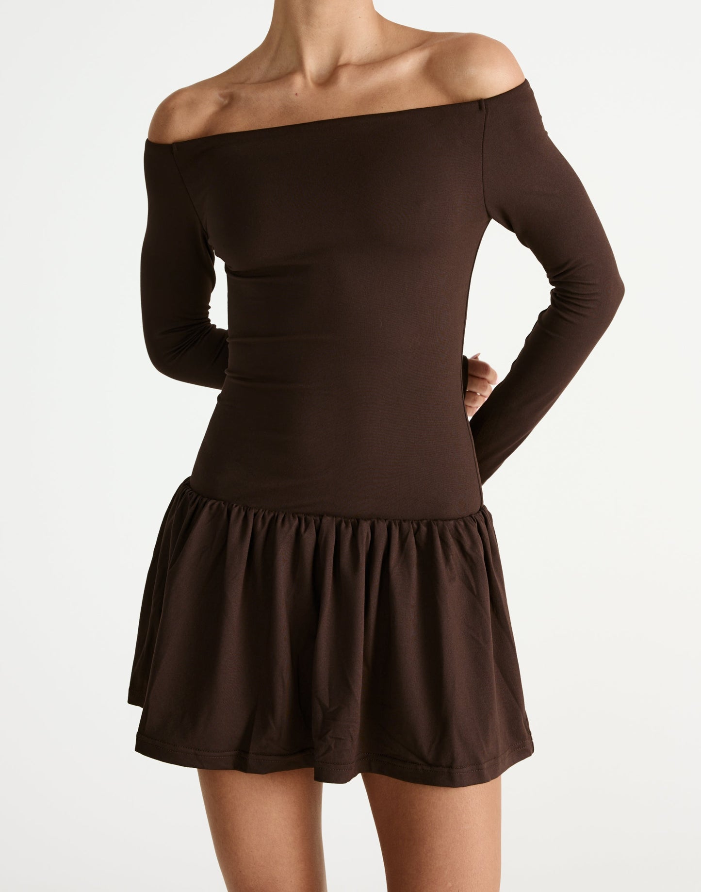Yanna Long Sleeve Mini Dress (Chocolate)