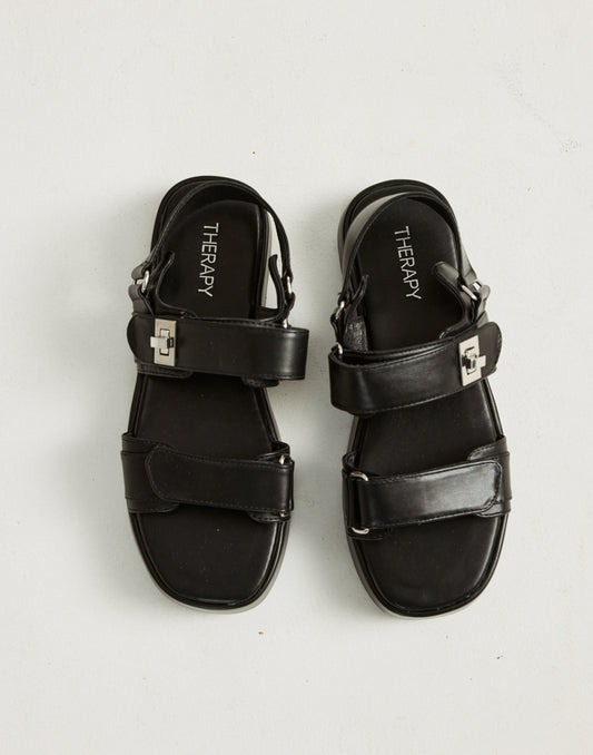 Revive Sandals (Black Smooth PU) - By Therapy