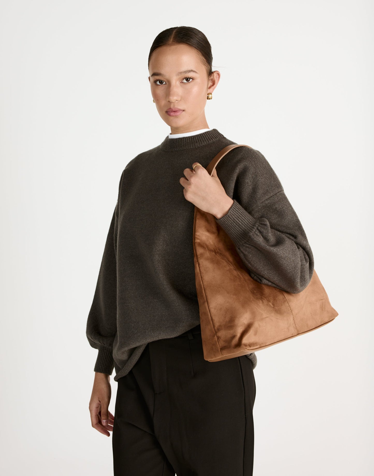 Tammy Shoulder Bag (Dark Tan Suede) - By Billini