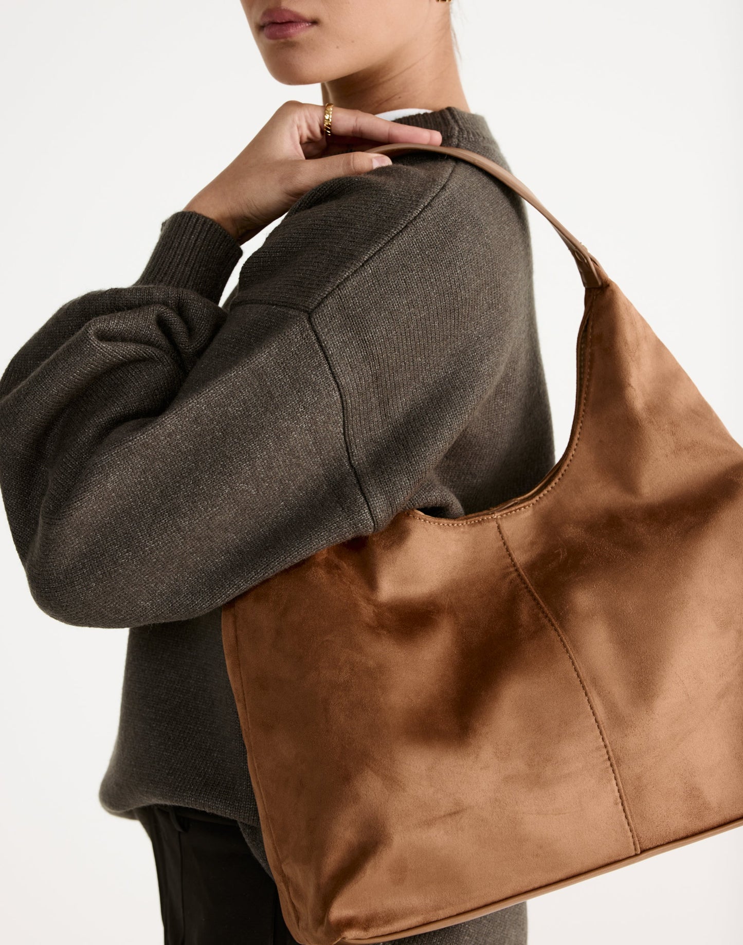 Tammy Shoulder Bag (Dark Tan Suede) - By Billini