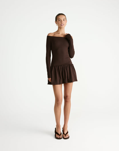 Yanna Long Sleeve Mini Dress (Chocolate)