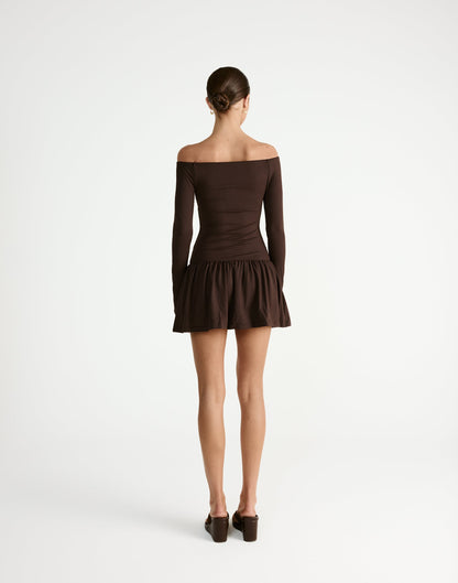 Yanna Long Sleeve Mini Dress (Chocolate)