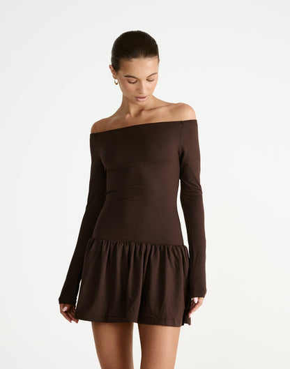Yanna Long Sleeve Mini Dress (Chocolate)