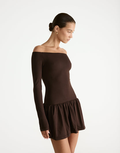 Yanna Long Sleeve Mini Dress (Chocolate)
