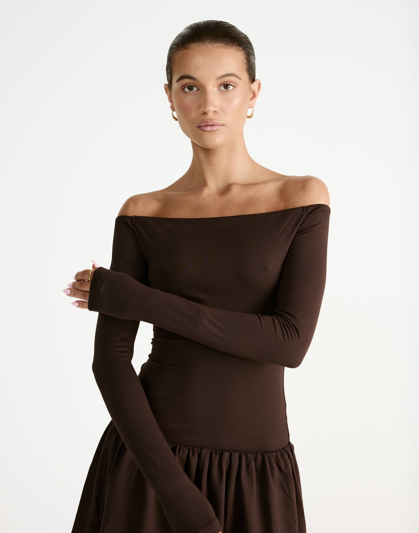 Yanna Long Sleeve Mini Dress (Chocolate)