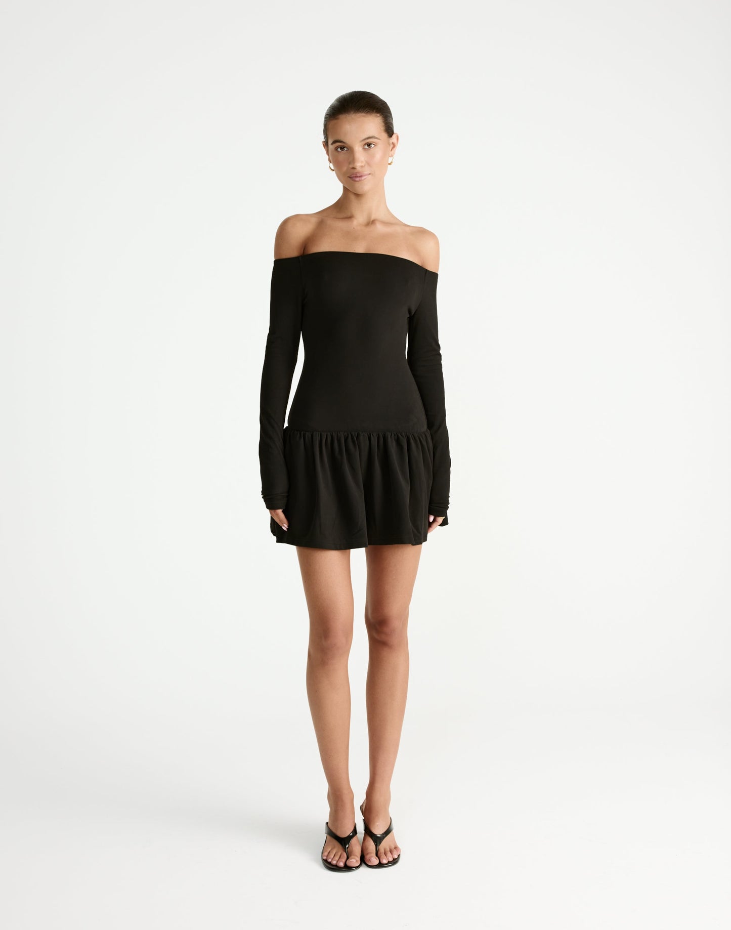 Yanna Long Sleeve Mini Dress (Black)