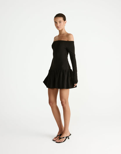 Yanna Long Sleeve Mini Dress (Black)