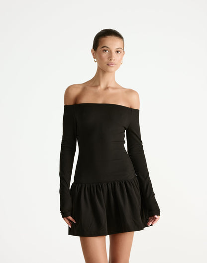 Yanna Long Sleeve Mini Dress (Black)