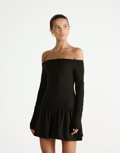 Yanna Long Sleeve Mini Dress (Black)