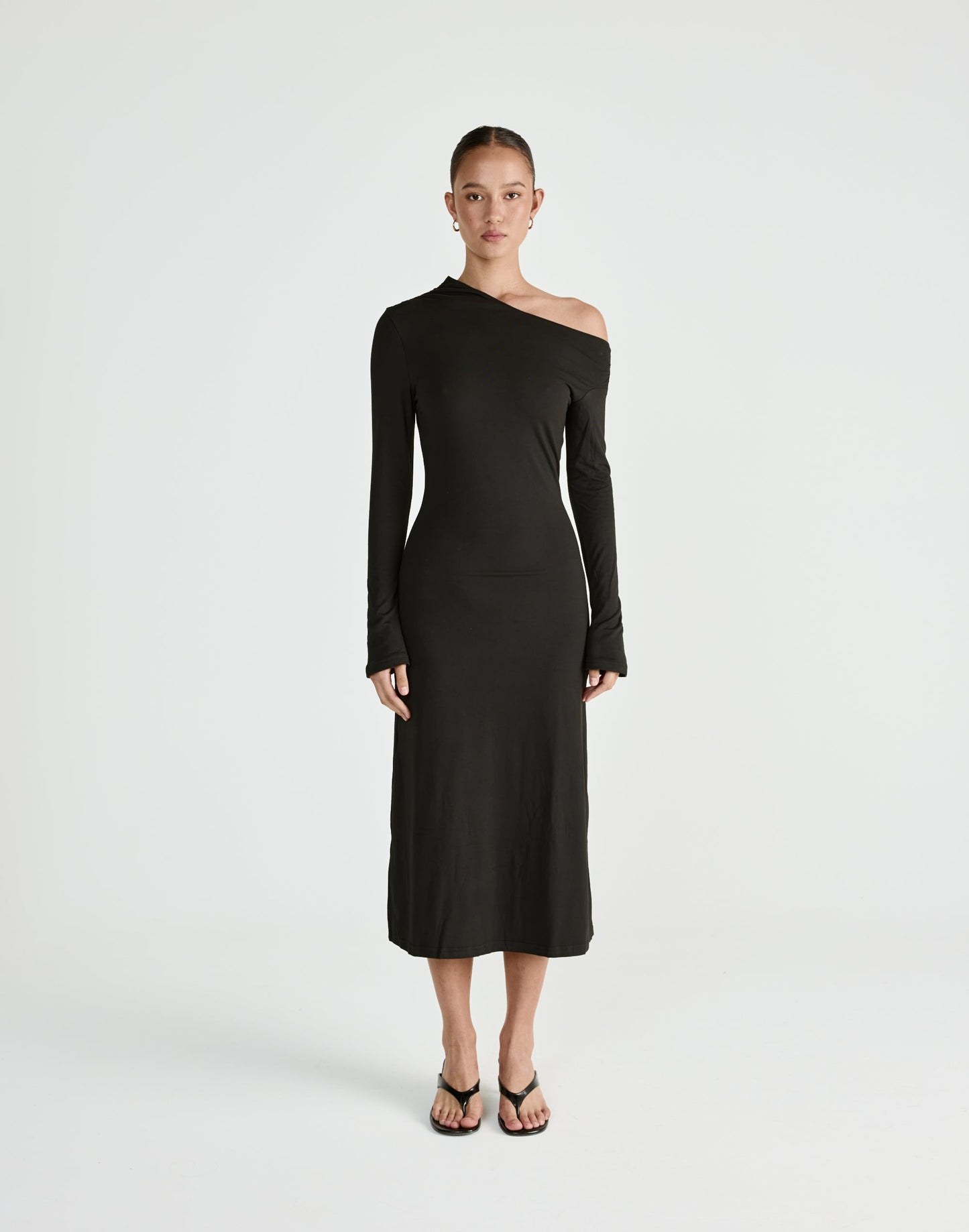 Ozias Long Sleeve Midi Dress (Black)
