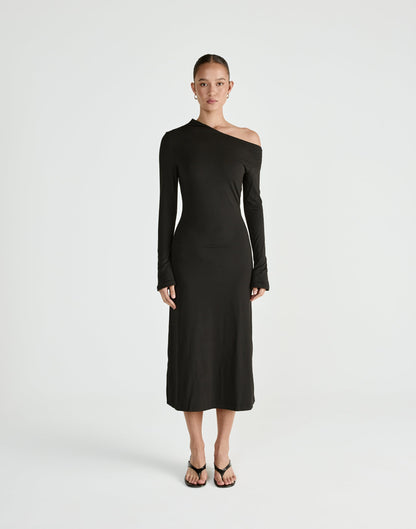 Ozias Long Sleeve Midi Dress (Black)
