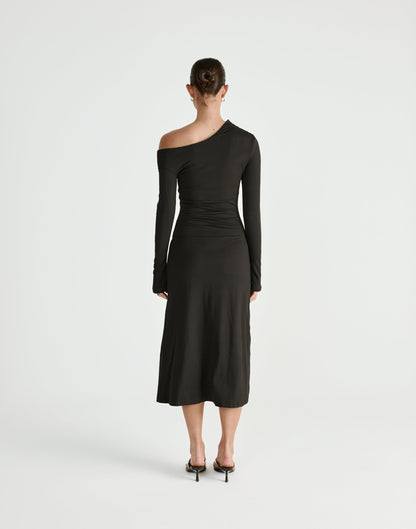 Ozias Long Sleeve Midi Dress (Black)