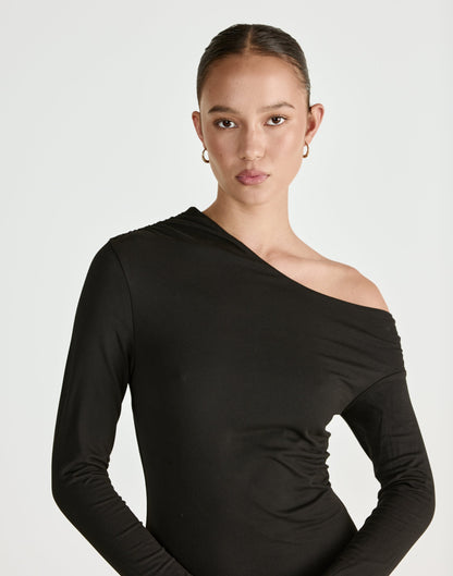 Ozias Long Sleeve Midi Dress (Black)