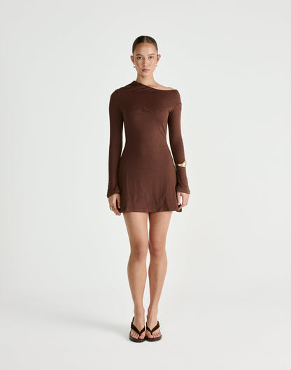 Ozias Long Sleeve Mini Dress (Chocolate)