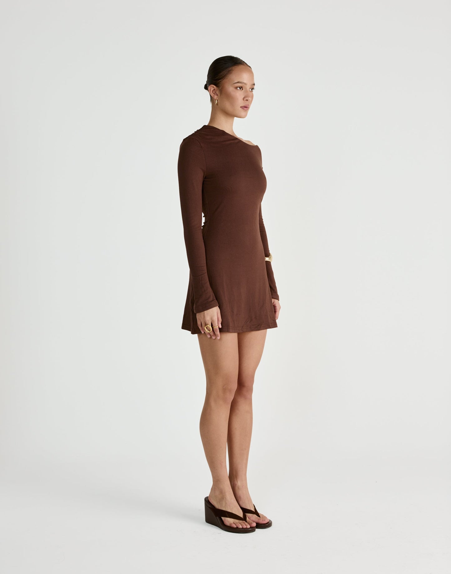 Ozias Long Sleeve Mini Dress (Chocolate)
