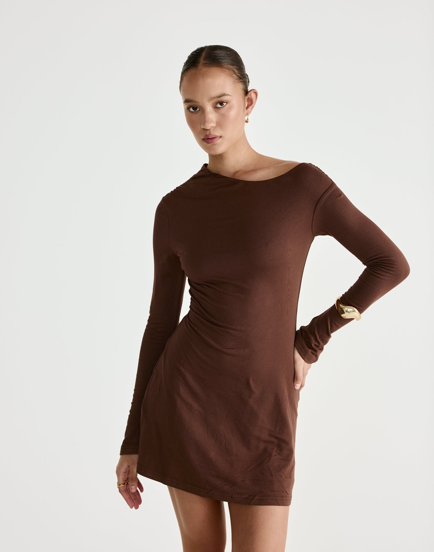 Ozias Long Sleeve Mini Dress (Chocolate)