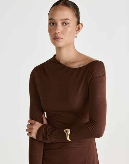 Ozias Long Sleeve Mini Dress (Chocolate)