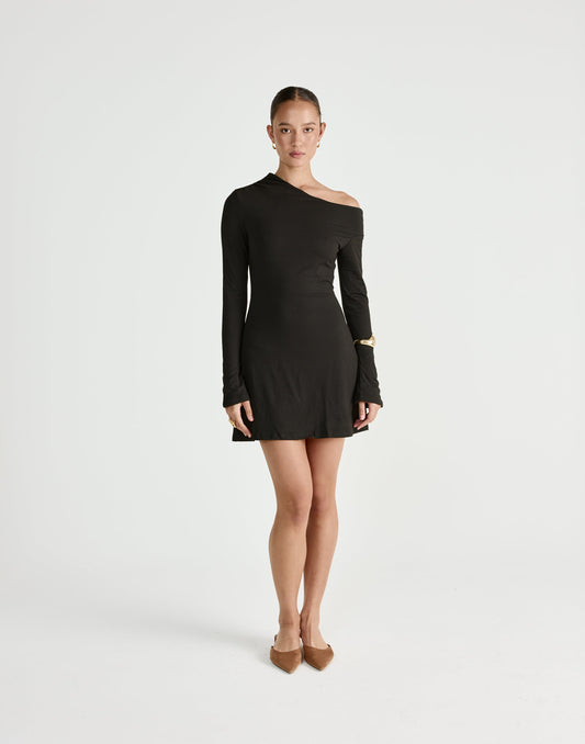 Ozias Long Sleeve Mini Dress (Black)