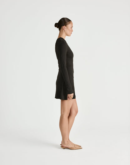 Ozias Long Sleeve Mini Dress (Black)