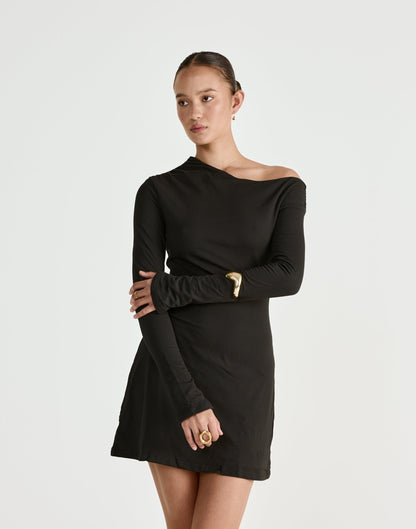 Ozias Long Sleeve Mini Dress (Black)