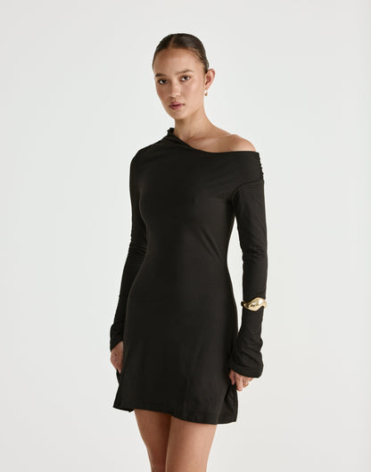 Ozias Long Sleeve Mini Dress (Black)