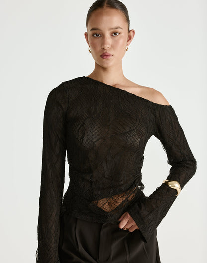 Abril Long Sleeve Top (Black)