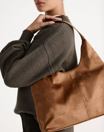 Tammy Shoulder Bag (Dark Tan Suede) - By Billini